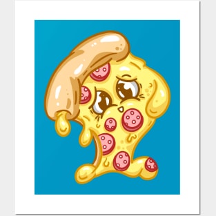 Cute Pizza Character Kawaii Slice Pepperoni Cartoon Illustration Posters and Art